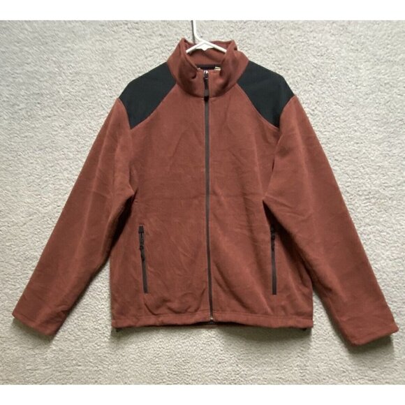 Eddie Bauer Mens Fleece Jumper Casual Burgundy Full Zip Pullover Sweatshirt M - Picture 1 of 7